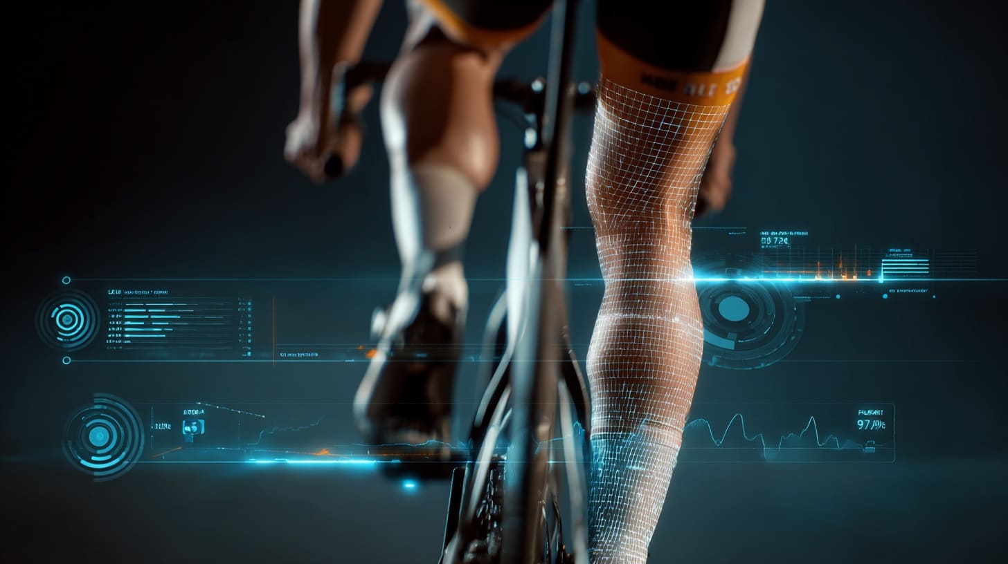 Close-up of cyclist legs showing cadence motion